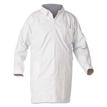 Kleenguard A40 Lab Coat, Microporous Film, Four-Snap Closure Closure, White, Large, 30 PK KCC 44453